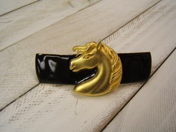 Gold Horse Barrette Unique Matte Gold Hair Barrette Equestrian Western Horse  main image 2