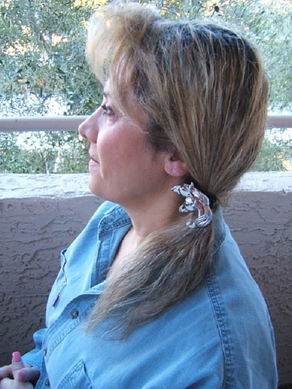 Mens gold Boho Hair Elastics Womens Ponytail Holders Jewelry Equestrian Western Horsehead Ponytail Holder #80205-5 antique finish