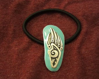 Unique Mothers Day Gift Silver w Turquoise Ponytail Holder Unisex Hair Tie Elastic Boho Chic Western USA Jewelry Replaceable Elastic 80321-1