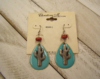 Western Cactus Earring Silver Earring Southwestern Earring Turquoise Earring Cowgirl Earring Cactus Jewelry Girlfriend Gift for Wife 80343-1