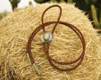 Cowgirl Wear Cowboy Bolo Tie Brass Bolo Tie w Ivory Colored Stone Bola Tie Wedding Bolo Tie Wedding Neck Tie Handmade Bolo Tie 80521