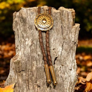 Unique Western Bolo Tie Satin Brass Bolo Tie Wedding Necktie Kids Bolo Tie Boho Chic Jewelry USA Made Gift PENDANT SIZE: Minimalist 80534-1