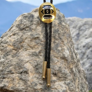 Perfect Gift Idea for Him Her Gold w Black Enamel Bolo Tie Lariat Country Western Jewelry  Necktie Cowgirl Jewelry Boho Chic Jewelry 80167-3