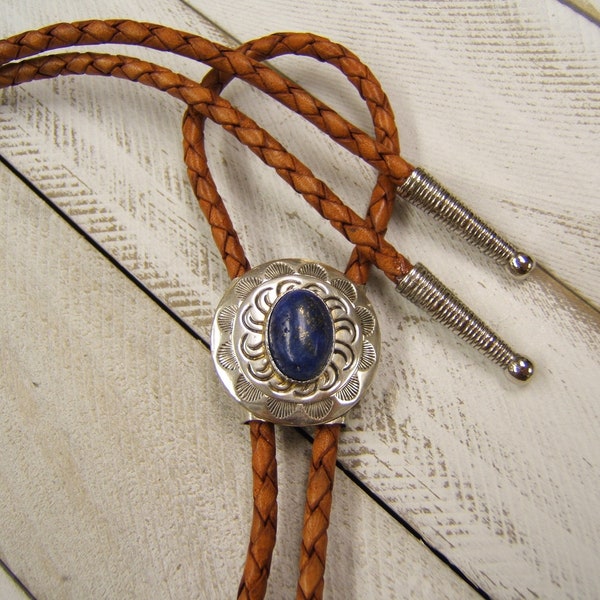 Cravate bolo en argent de fabrication américaine avec cordon en cuir de pierres précieuses lapis Bolos Bola Lariat mariage Bolo cravate collier unisexe unique cravate lariat 80521-5