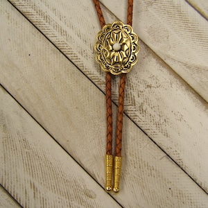 Gold Bolo Tie Antiqued w White Stone Leather Cord Wedding Bolo Tie Bola Country Western Jewelry Boho Chic Necklace Unique Gift Idea 1083B-8