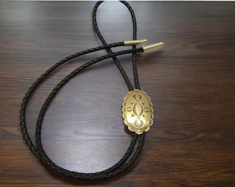 Southwestern Concho Bolo Tie, Brass Finish, Womens Bolo Tie Mens Bolo Tie Leather Bolo Tie 60515-6