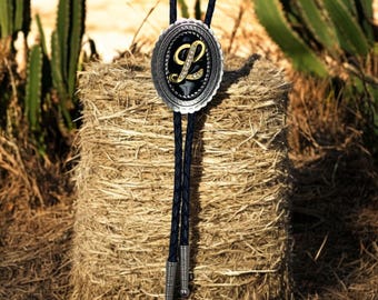 Initial Bolo Tie Statement Bola Wedding Bolo Tie Personalized Silver Tone Bolos Gold Letter Bolo Tie Western Tie Choose Your Initial 80625