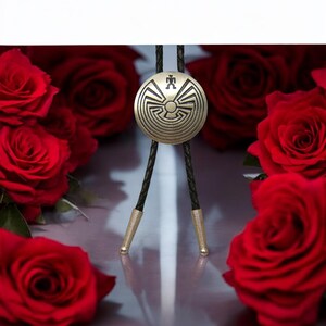 Man in Maze Bolo Tie, Pewter Southwestern Rodeo Necklace