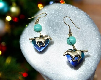 Orecchini A Forma Di Cavallo In Argento, Perlina Turchese, Cuore Blu - Gioielli Da Cowgirl - Italia - Foto 13