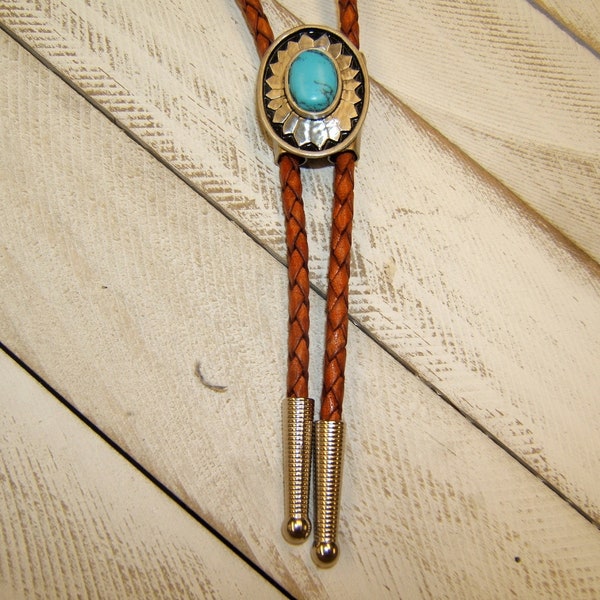 Made in America Silver Bolo Tie w Turquoise Bolo Tie for Men Bolo Tie for Women Western Wear Boho Chic Necklace Kids Birthday Gift 1084B-15