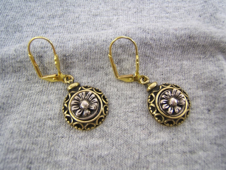 Silver Antique Mother/'s Day Gift Floral Earring Flower Jewelry Vintage Style Boho Chic Bohemian Nature Plant Jewelry Gold Tone #50236