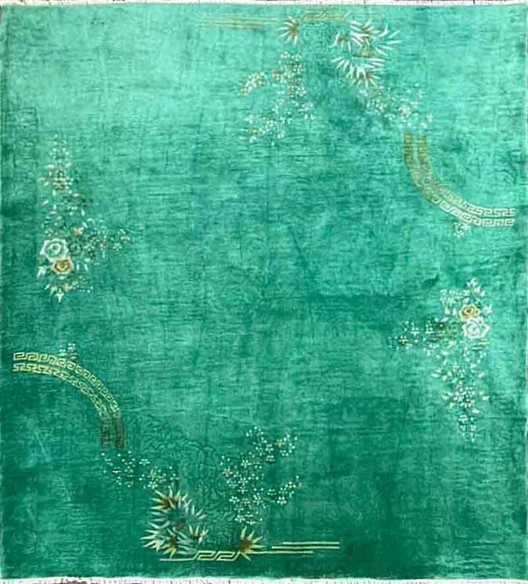 Antique Art Deco Chinese Oriental Carpet, Green 7'10 X 9'1 17390, C