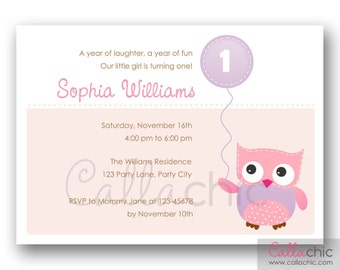 Owl 1st Birthday Invitation PRINTABLE Girl / Boy 1st