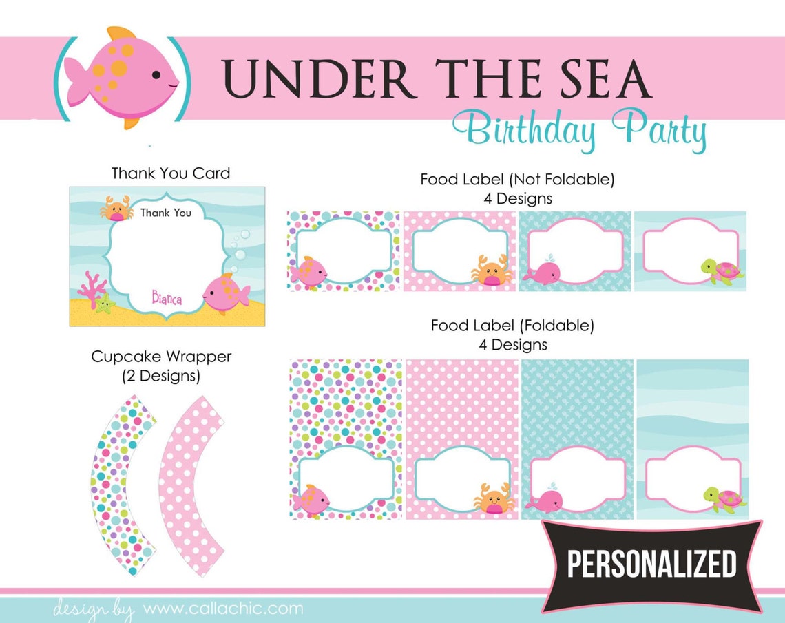 Under the Sea Party PRINTABLE DIY for Girls pink Birthday | Etsy