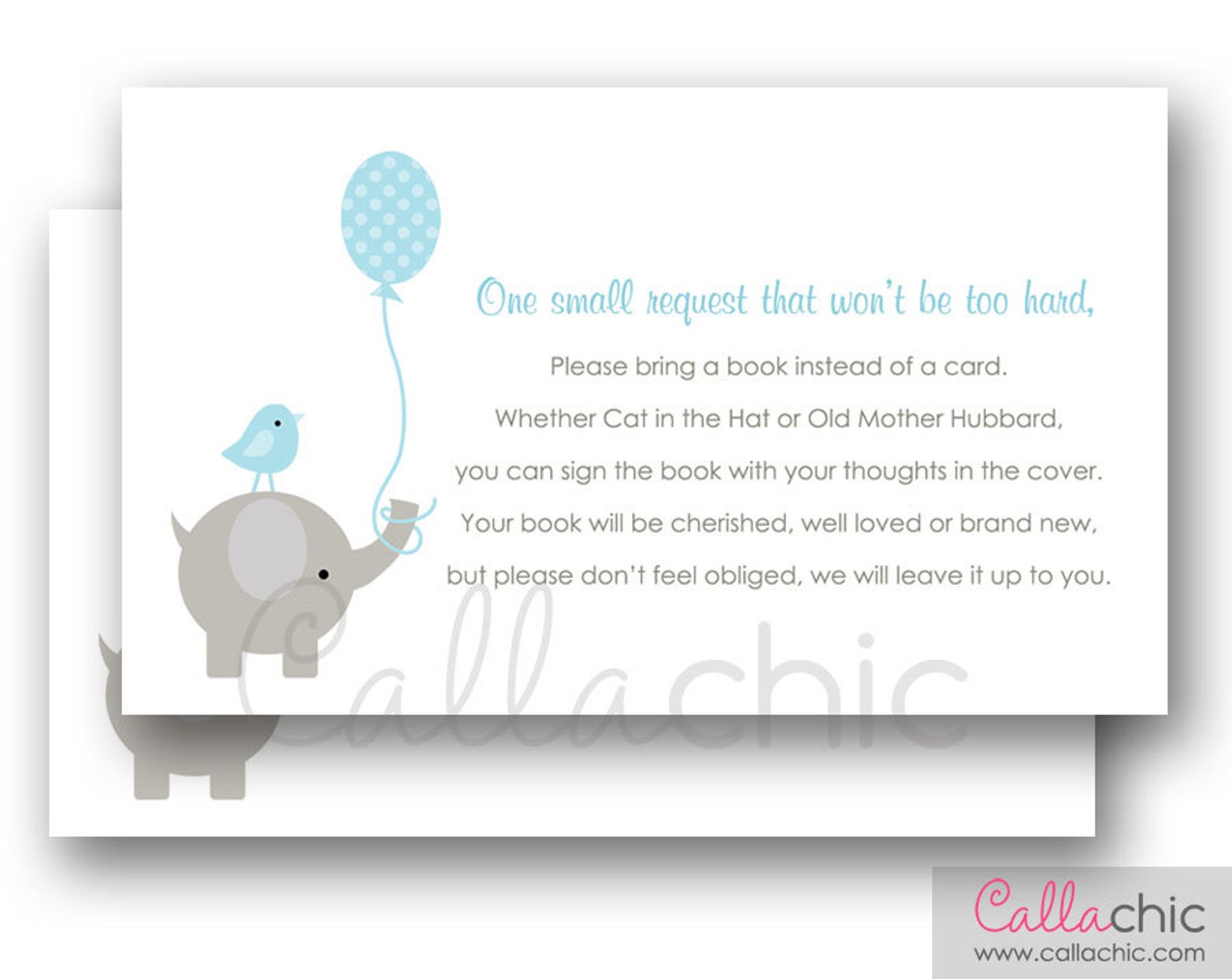 Baby Shower Book Request PRINTABLE Invitation Insert elephant Etsy