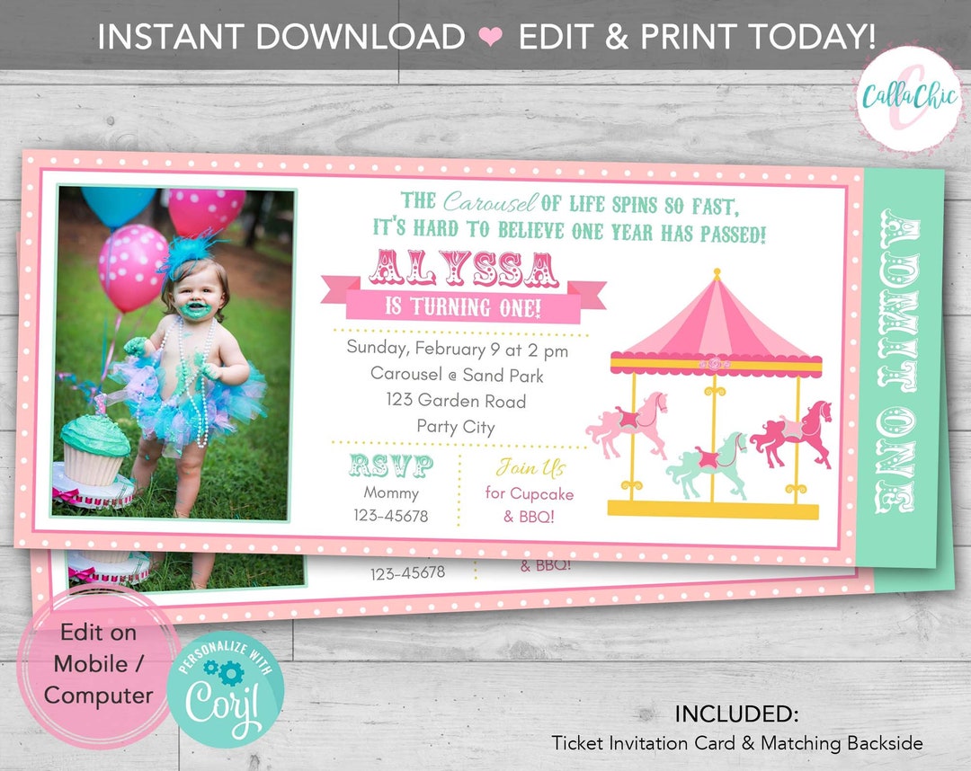Carousel Birthday Invitation PRINTABLE With Photo Vintage - Etsy