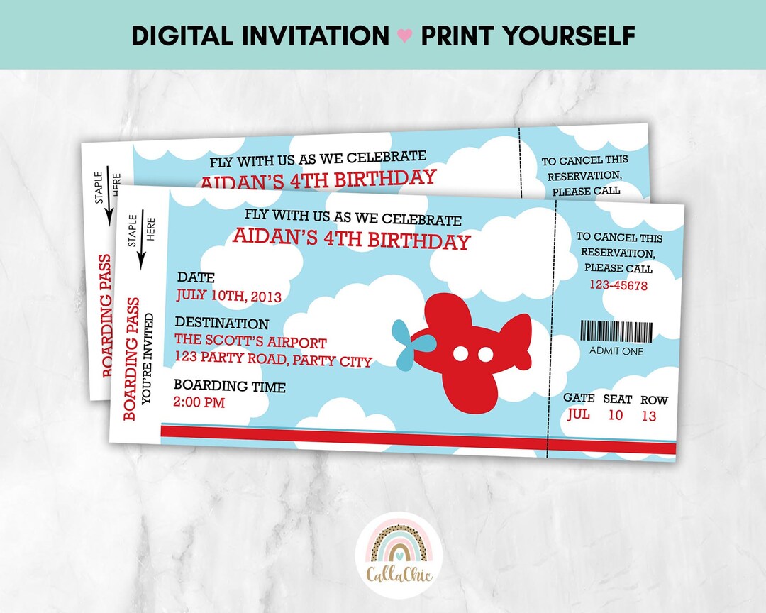 Printable Plane Ticket Invitation Template