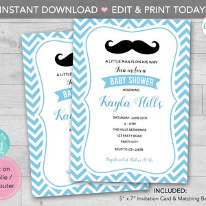 Moustache Baby Shower Invitation PRINTABLE INSTANT DOWNLOAD Boy 1st ...