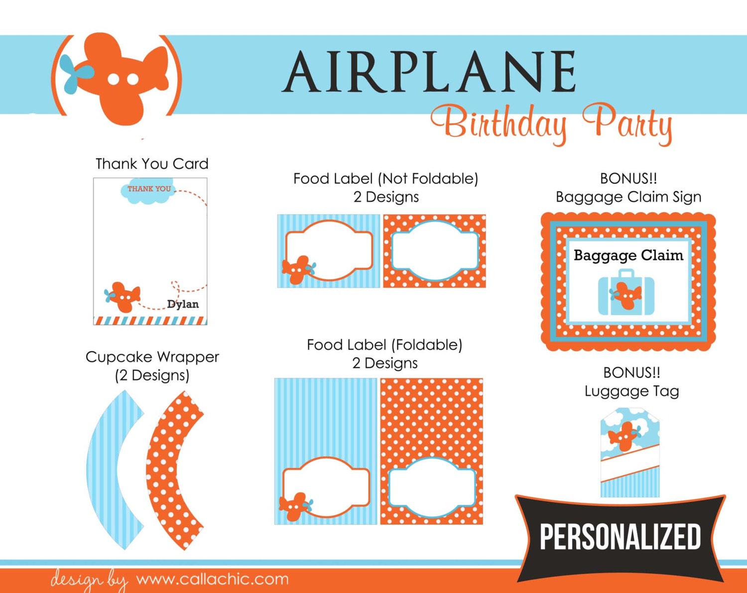 Airplane Birthday Party Package PRINTABLE DIY Personalized | Etsy