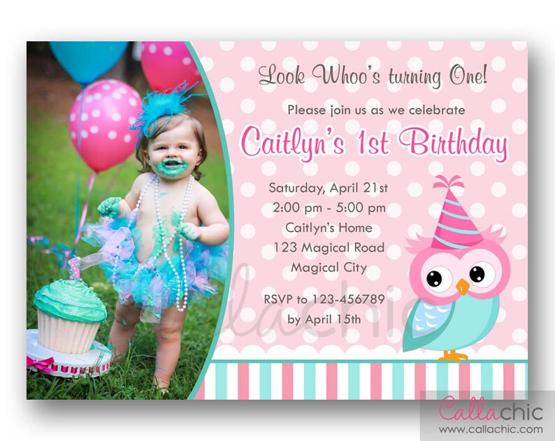 Owl 1st Birthday Invitation PRINTABLE with Photo Girl/Boy | Etsy