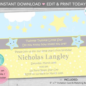 Twinkle Twinkle Little Star Invitation PRINTABLE INSTANT - Etsy