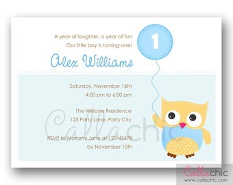 Owl 1st Birthday Invitation PRINTABLE Girl / Boy 1st