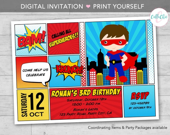 Superhero Birthday Invitation PRINTABLE Boy Superhero - Etsy