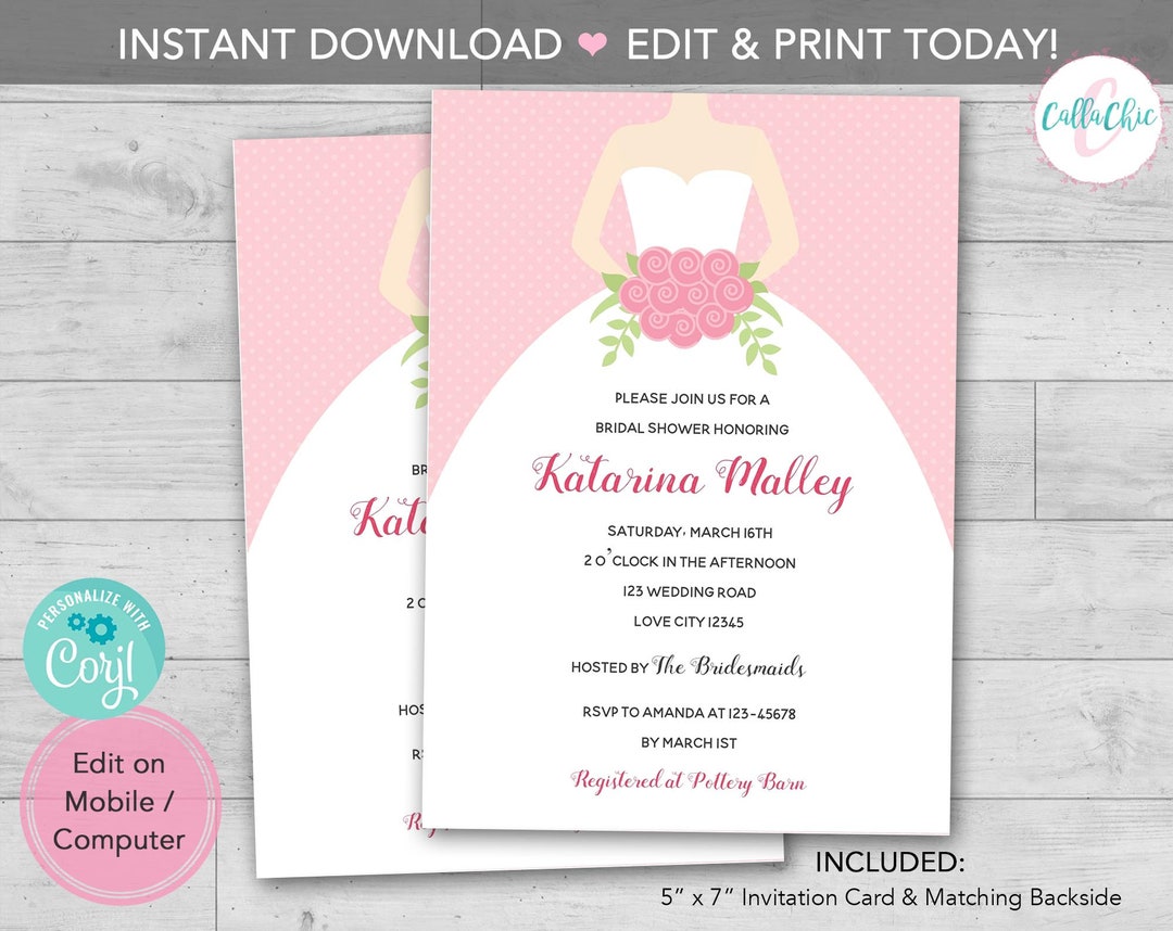 Bridal Shower Invitation PRINTABLE Instant Download Sweet Elegant ...