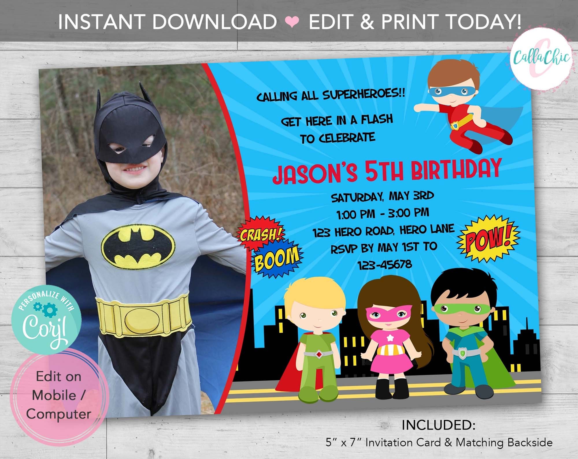Superhero Invitation With Photo INSTANT DOWNLOAD PRINTABLE - Etsy