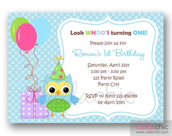 Owl 1st Birthday Invitation PRINTABLE Girl / Boy 1st