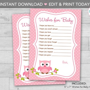 Owl Wishes for Baby Girl PRINTABLE pink Owl With Polka Dot Backround ...