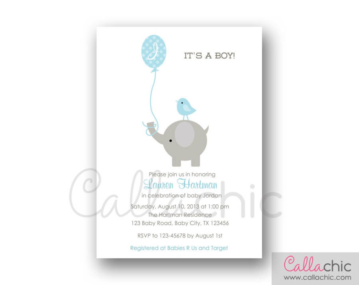 Elephant Baby Shower Party Package PRINTABLE Boy Balloon &amp; - Etsy