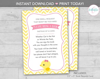 Duck Baby Shower Book Request PRINTABLE Invitation Insert (Rubber Ducky Pink Girl) 3.5x5 - Instant Download Diy Print Today