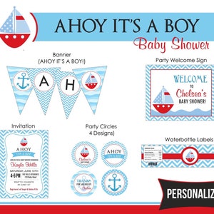 Ahoy It's A Boy Party Package PRINTABLE DIY Baby Shower Nautical Ship ...
