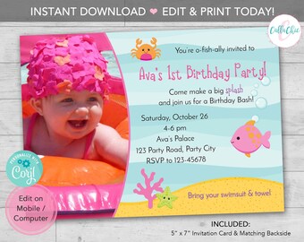 Under The Sea Birthday Invitation Printable With Photo Girl Etsy 日本