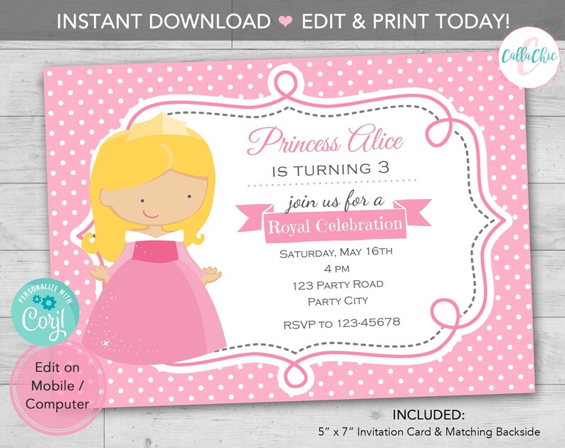 Sleeping Beauty Birthday Invitation INSTANT DOWNLOAD PRINTABLE | Etsy