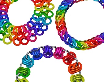 Project Pack: Rubber Rainbow Chainmaille | Silicone + Anodized Aluminum Rings In 8 Colors - Makes 2-3 Bracelets