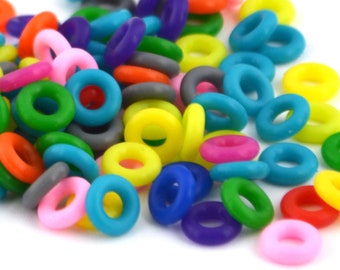 100 Silicone Rubber O Rings - 7mm OD - Blue Buddha Size D14, Shiny Rubber Jump Rings - 3mm ID,  2mm thick - approx 14 gauge 1/8" ID