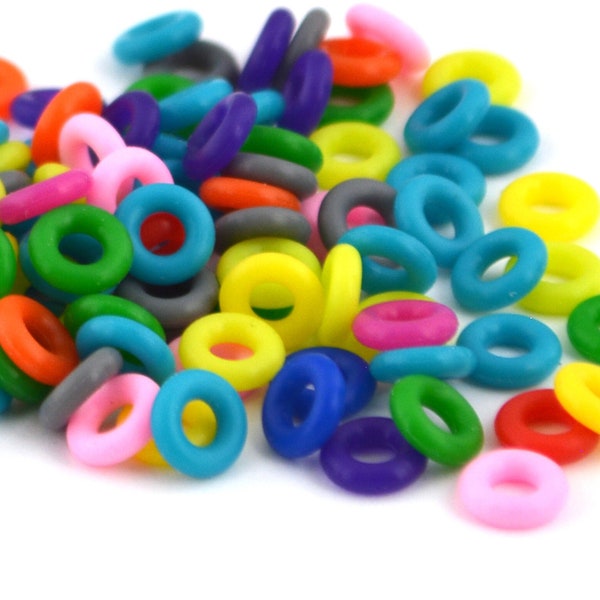 100 Silicone Rubber O Rings - 7mm OD - Blue Buddha Size D14, Shiny Rubber Jump Rings - 3mm ID,  2mm thick - approx 14 gauge 1/8" ID