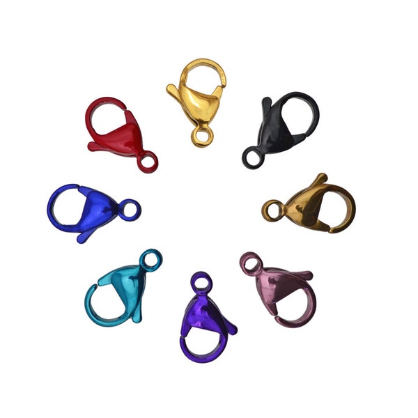 15mm Stainless Steel Colorful Lobster Claw Clasp - electroplated - 1 piece or 5 pack - pick your color