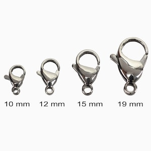 Stainless Steel Lobster Claw Clasp - 10mm, 12mm, 15mm or 19 mm