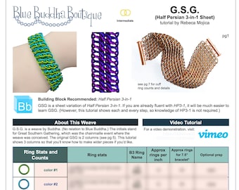 Tutorial: GSG (folha 3 em 1 meio persa) - Projeto chainmaille intermediário - PDF + Vídeo - Instruções em inglês