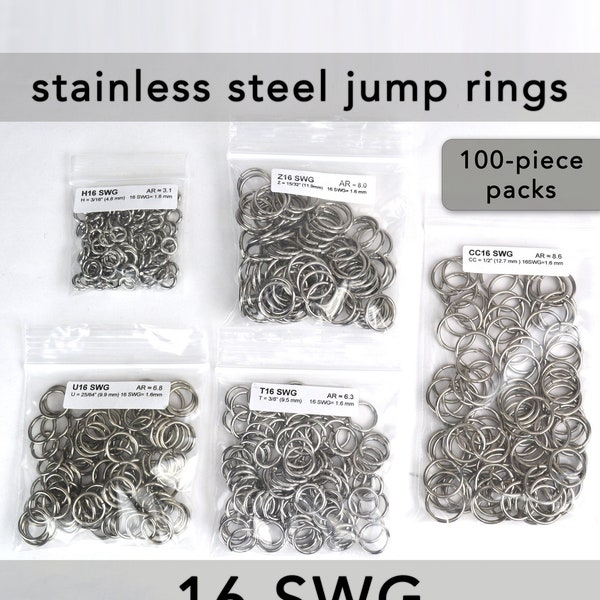 SALE - 100 pc 16 SWG stainless steel jump rings - various sizes available