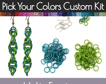 Custom Kit: Helix Earrings - Chainmaille Project - Makes 2 pairs - Pick TWO colors - Instructions Sold Separately