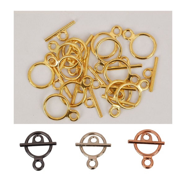 12 clasps - Simple Toggle - Electroplated with Plated Gold, Rhodium, Black Oxide (Gunmetal) or Copper - Pack of 12 Toggles