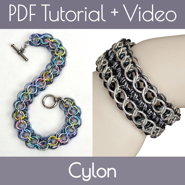 Tutoriel : Bracelet Cylon / Manchette Double Cylon (Projet de cotte de mailles intermédiaire/avancé) - PDF - Instructions en anglais