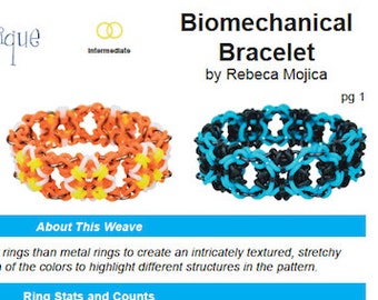 Tutorial: Biomechanical Rubbermaill Bracelet (Intermediate chainmaille project) - PDF - Instructions in English