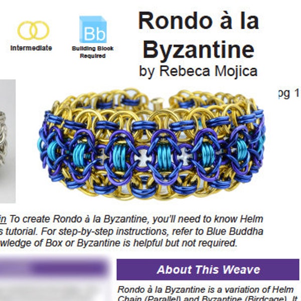 Tutorial: PDF - Colorful Rondo a la Byzantine (Intermediate chainmaille project) - PDF - Instructions in English