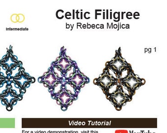 Tutorial: Celtic Filigree Pendant - Intermediate  chainmaille project - PDF & Video - Instructions in English