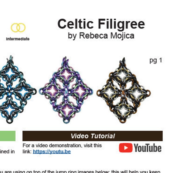 Tutorial: Celtic Filigree Pendant - Intermediate  chainmaille project - PDF & Video - Instructions in English